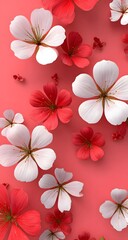 Elegant 3D white and red flowers on pink background for romantic floral design