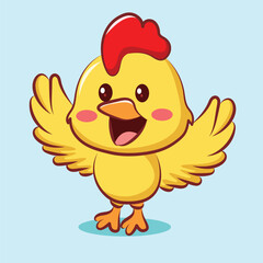 cute cartoon character happy chicken is spread wings for logo vector