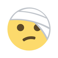 Yellow emoji face with a bandage wrapped around its head expressing a sad or injured emotion shown