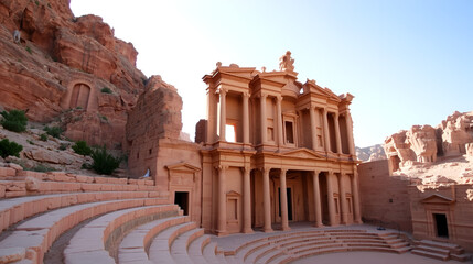 Remains of the Roman theater in the ancient city of Petra Jordan