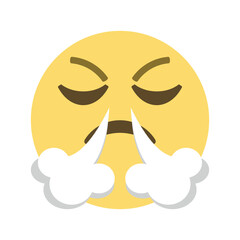 An emoji with a yellow face and closed eyes exhaling white smoke from its nose indicating frustration