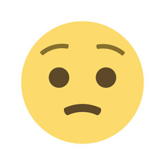 A yellow emoji with a slightly frowning expression and furrowed eyebrows on a white background view