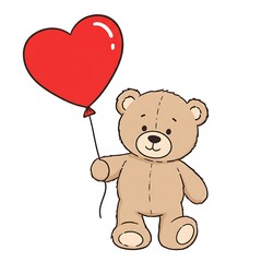 Teddy Bear Holding Red Balloon in White Background