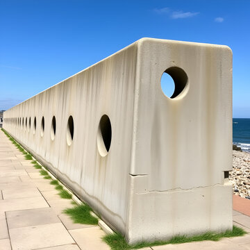 concrete windbreak with holes on the seafront at Thornton Cleveleys