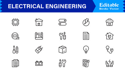 Electrical Engineering Tools and Circuitry – Professional Modern Line Icon Pack with Unique Vector Style for Engineering and Technology Themes