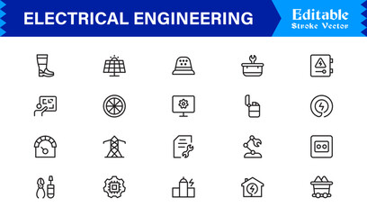 Electrical Engineering Tools and Circuitry – Professional Modern Line Icon Pack with Unique Vector Style for Engineering and Technology Themes