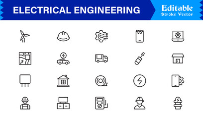 Electrical Engineering Tools and Circuitry – Professional Modern Line Icon Pack with Unique Vector Style for Engineering and Technology Themes