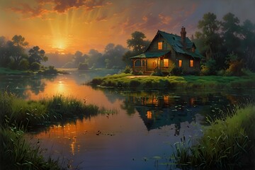 Fototapeta premium house on the lake view