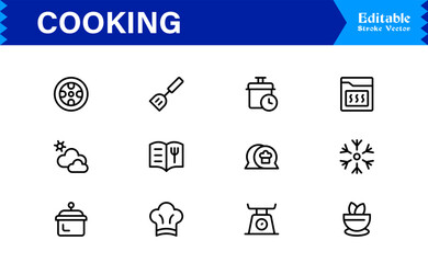 Cooking Line Icons Collection. Essential Kitchen Utensils, Premium Vector Set for Recipe icons.