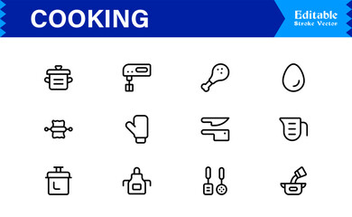 Cooking Line Icons Collection. Essential Kitchen Utensils, Premium Vector Set for Recipe icons.