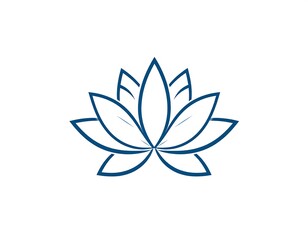 Naklejka premium Simple, stylized lotus flower graphic. Dark blue line art on white background