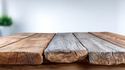 Wooden Table Top Display: A textured, rustic wooden table top bathed in soft, natural light, offering a versatile surface for showcasing products or adding a touch of authentic charm.