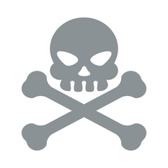 A gray skull with crossed bones symbol isolated on a white background in a simple vector illustration
