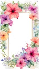 Obraz premium Colorful hibiscus and petunia floral design creates a vibrant blank space perfect for heartfelt messages on cards and posters for any occasion Generative AI