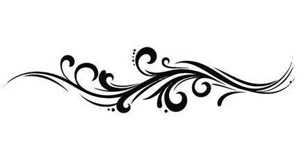 Elegant black swirl flourish ornament, a classic decorative divider with calligraphic curls and lines on a white background.