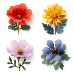 set of flowers and leaves