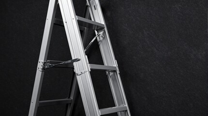Silver Extension Ladder Against Dark Backdrop