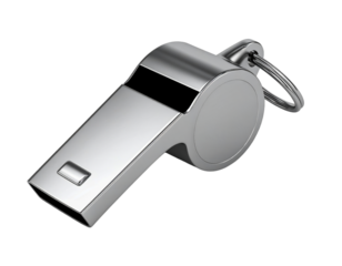 Metal whistle referee coach sports shiny silver on transparent background