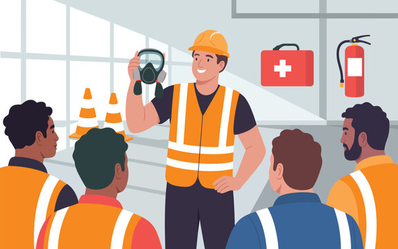 Safety Training Illustration Demonstrating Protective Gear for Industrial Workers