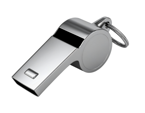 Metal whistle referee coach sports shiny silver on transparent background