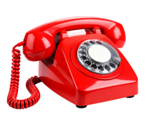 Red rotary phone vintage telephone communication on transparent background