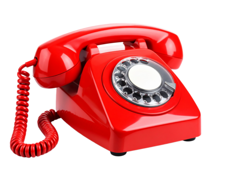 Red rotary phone vintage telephone communication on transparent background