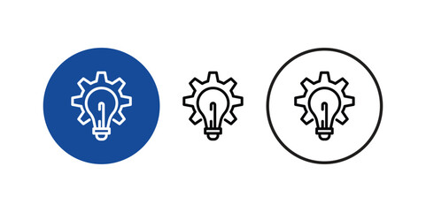 Bulb gear line round set icon flat design