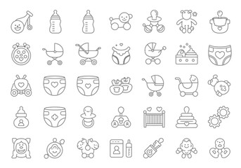 baby equipment and toys icons