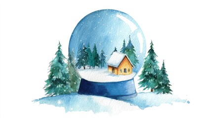 Watercolor snow globe winter scene
