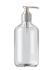 Fototapeta premium Clear glass pump bottle with silver dispenser isolated on transparent background