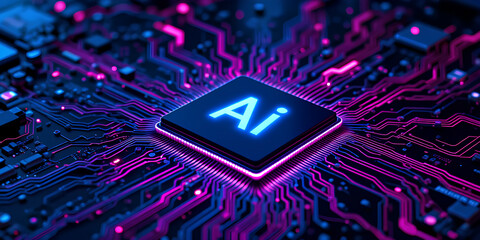 High-Tech AI Chip Design &ndash; Business Network, Circuit, and Data Flow Concept

