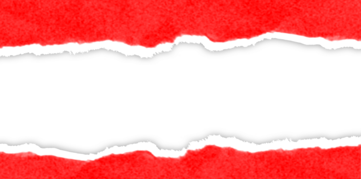 Realistic torn paper edge. Ripped red paper mockup isolated on transparent background. Piece of rip paper PNG. mockup template