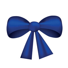 Blue gift bow, flat ribbons isolated on white background. Ribbon banner vector illustration. Holiday lace.