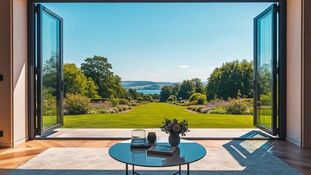 Modern Home Interior with Garden View