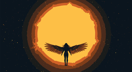 Silhouette of a Winged Figure Emerging into Sunlight, Abstract Digital Art © Malaz