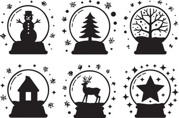 Snow globes with winter scenes snowman christmas tree