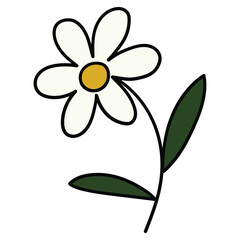 Hand-drawn cartoon cute chamomile daisy flower on a white background.