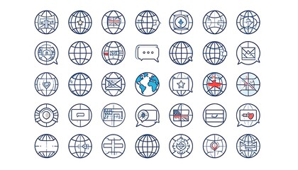 Fototapeta premium Flat design icons depicting global communication and international concepts