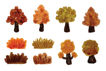 Autumn Tree and Grass Watercolor Collection