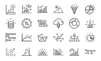 Line Art Icons for Data Analysis, Business Intelligence, and Graph Representation