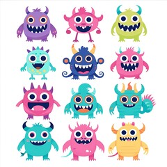 Obraz premium collection of 9 cute cartoon monsters in a flat vector style