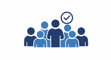 Group of people with a check mark above them representing agreement or successful completion of a task