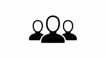 A simple black and white graphic depicting three people standing together in a group formation view