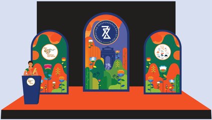 Happy Independence Day of India. A big tricolor backdrop design for the 15th August celebration. Celebrating the 78th year of independence. Awesome stage design setup for school, corporate, government