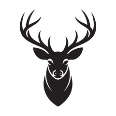 Deer Head Silhouette Logo – Bold Black Antler Vector for Outdoor and Adventure Branding, Art & Illustration.
