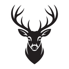 Naklejka premium Deer Head Silhouette Logo – Bold Black Antler Vector for Outdoor and Adventure Branding, Art & Illustration.