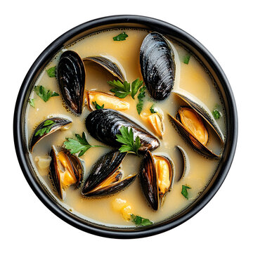 Caldo de sururu or mussel soup isolated on transparent background