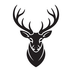 Naklejka premium Deer Head Silhouette Logo – Bold Black Antler Vector for Outdoor and Adventure Branding, Art & Illustration.