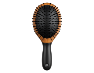 Hair brush bamboo paddle detangling styling tool on transparent background