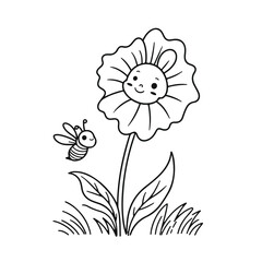 Hand-Drawn Black and White Floral Coloring Page – Vector Line Art Illustration for Kids and Adults

